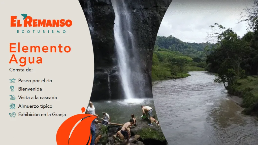 Experiencia elemento agua río cascada almuerzo y granja